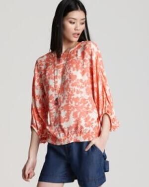 PIPPA PEON FLORAL SILK LONG SLEEVE TOP BLOUSE Sz. 0